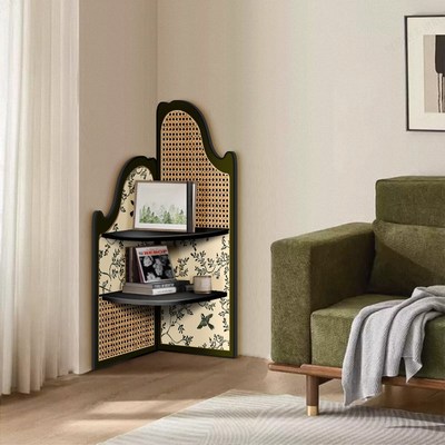 客厅转角置物架中古风角落拐角收纳柜画装饰高级感多层落地三脚架