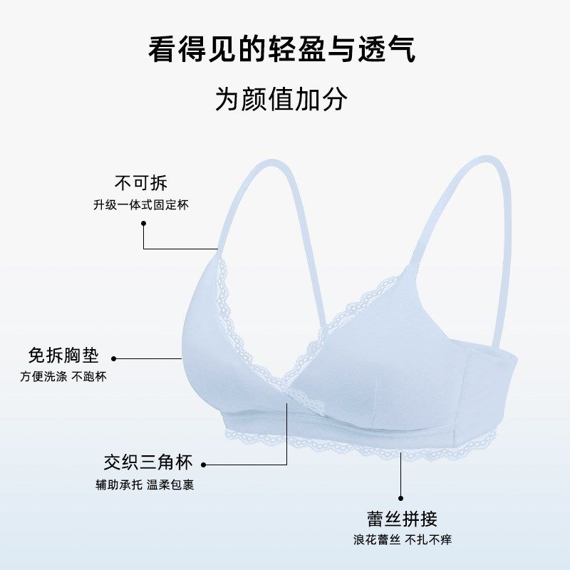 claesens内衣女软支撑小胸透气无钢圈法式文胸少女薄款蕾丝边胸罩
