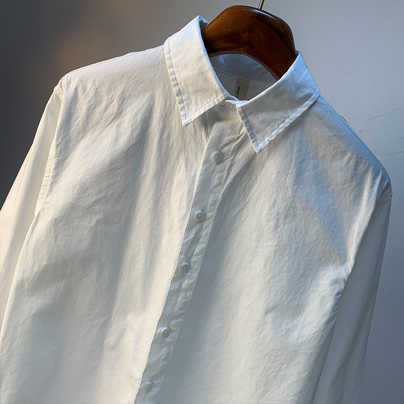 白色长袖衬衫男士2025年夏季全棉简约纯色大码宽松高级感休闲衬衣