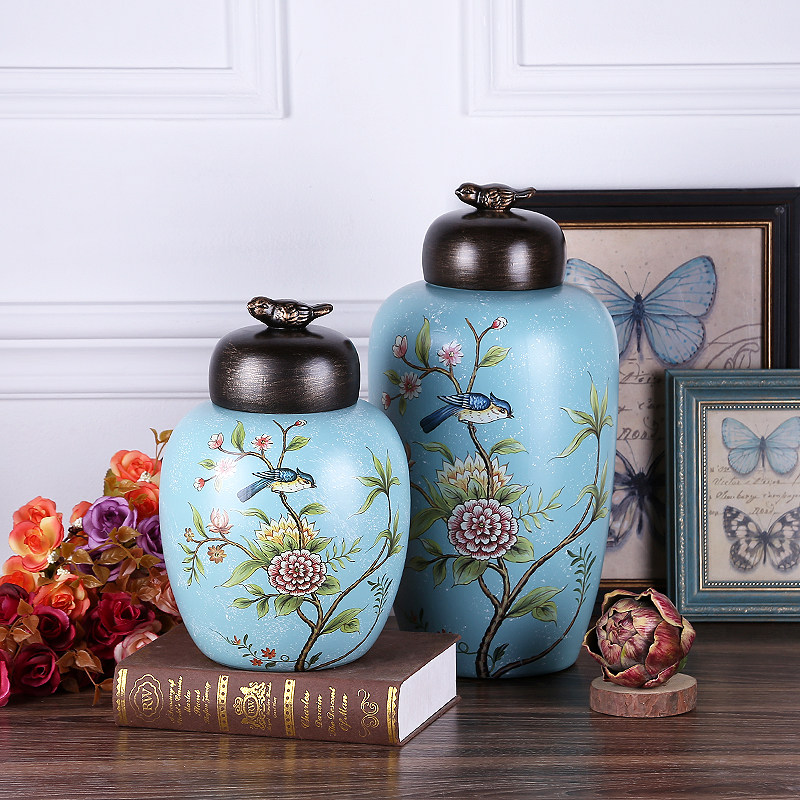 美式乡村花鸟陶瓷花瓶储物罐家居软装饰品客厅玄关酒柜样板房摆件,家居饰品,装饰摆件,淘宝优惠券,粉丝福利购,淘宝优惠卷