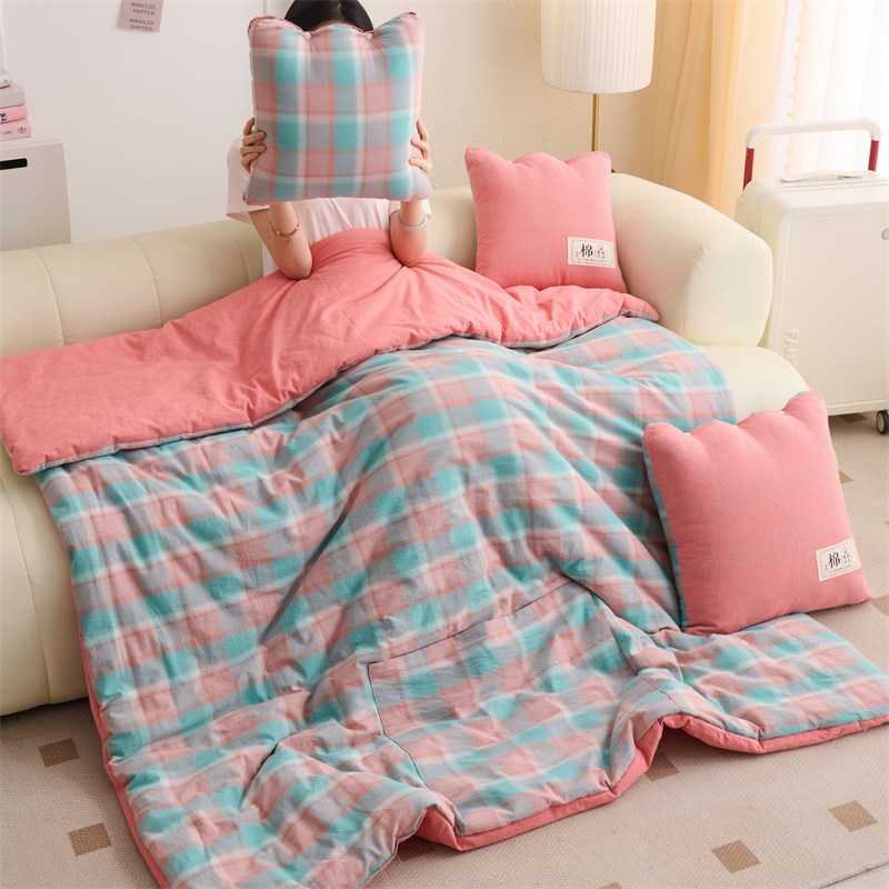 全棉抱枕被子两用纯棉二合一车载靠垫被办公室午睡沙发空调被四季