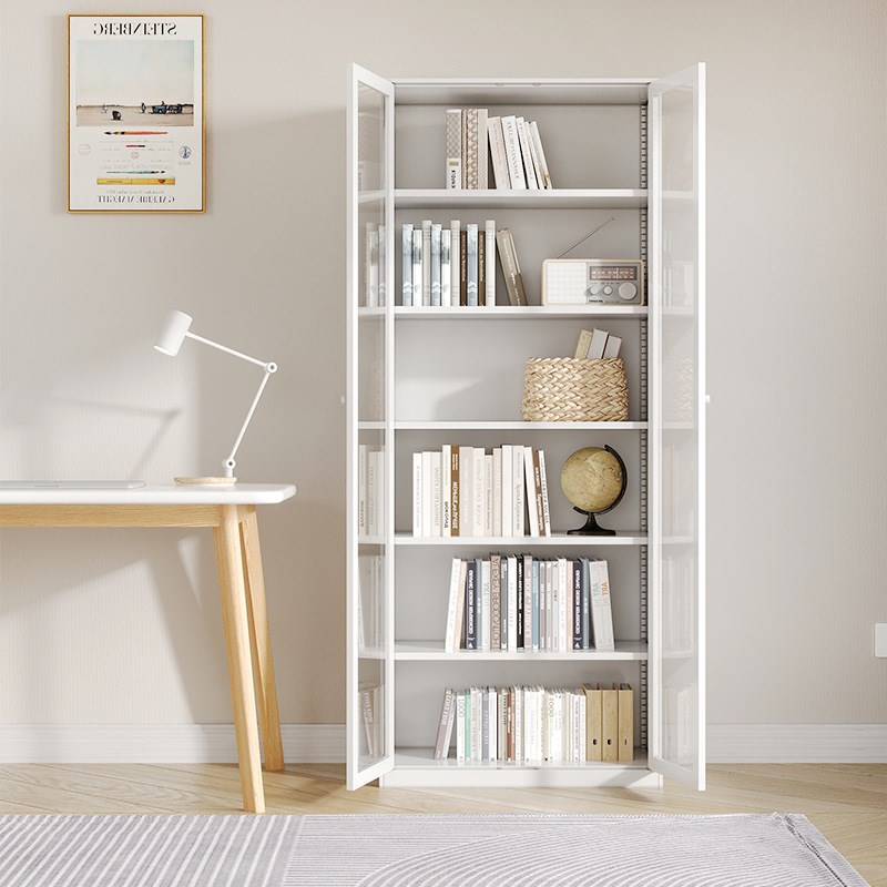 办公室书柜现代简约风铁皮文件柜玻璃门防尘书架极简风钢制储物柜