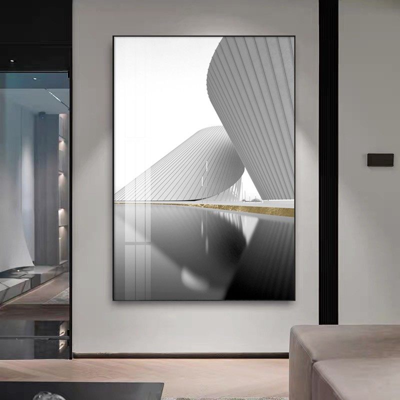 黑白抽象线条建筑客厅装饰画现代入户玄关意式极简挂画几何晶瓷画,家居饰品,现代装饰画,淘宝优惠券,粉丝福利购,淘宝优惠卷