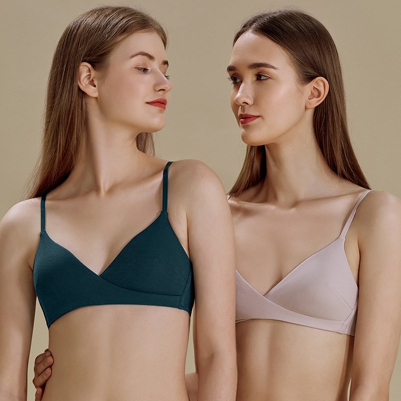 法式内衣女交叉三角杯棉质文胸无钢圈小胸bra日系少女胸衣胸罩