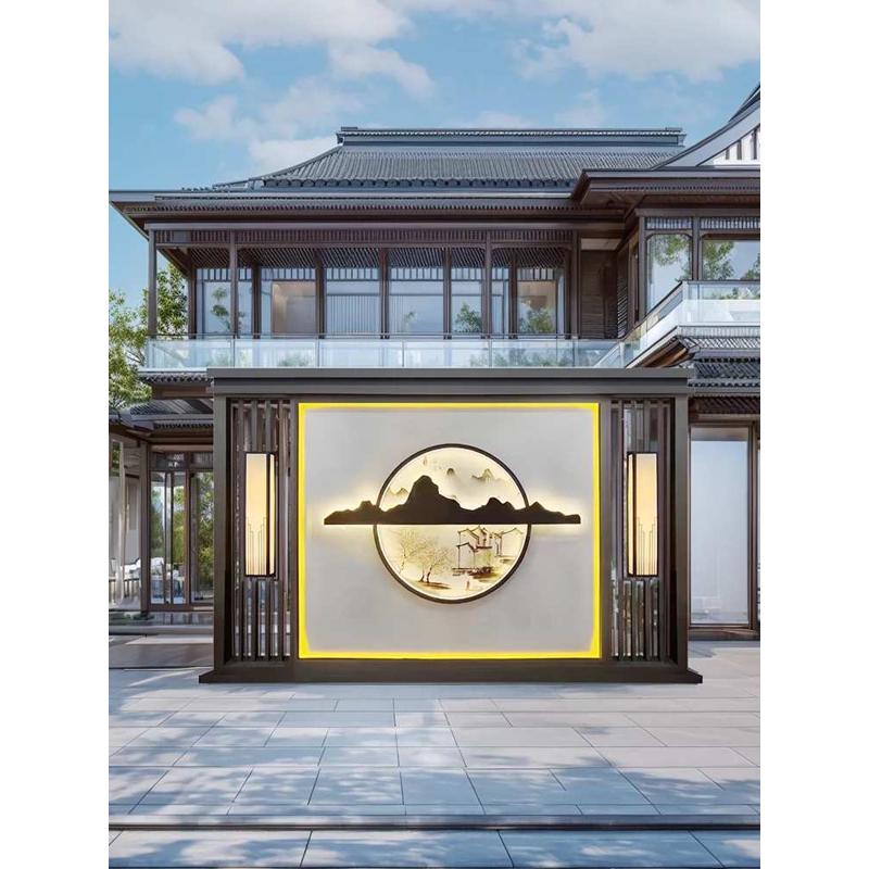 不锈钢隔断幕墙影壁园林门别墅迎景观屏风背景墙流水户外水庭院