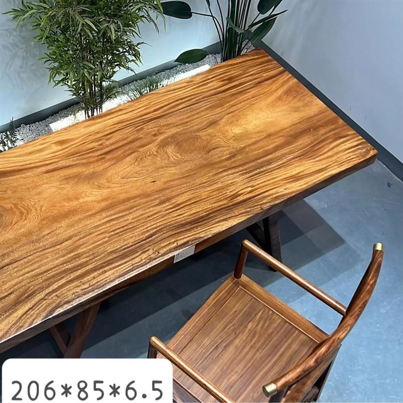 南美胡桃木实木大板茶桌雨木餐桌原木整板茶台书桌写字台会议桌子