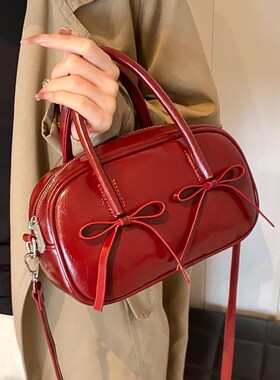 高级感芭蕾风包包j女式2024年秋新娘包百搭手提包红色单肩斜挎婚
