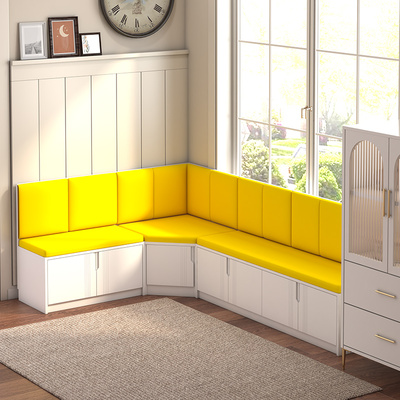 实木转角卡座家用靠墙收纳柜小户型饭厅定制软包靠背拐角沙发L型