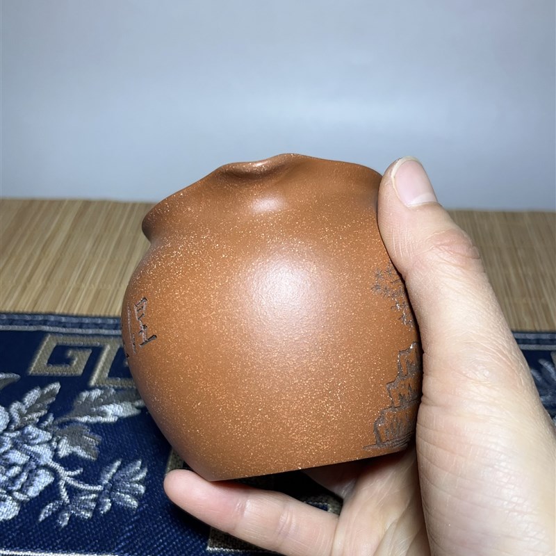 宜兴紫砂公道杯涅盘寂静分茶器醒茶器 手工刻字刻绘降坡泥220毫升