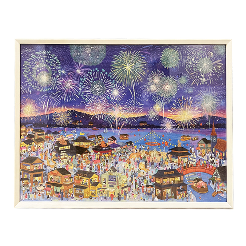 花火夜游拼图框2000片96*68cm拼图框裱框实木相框画框