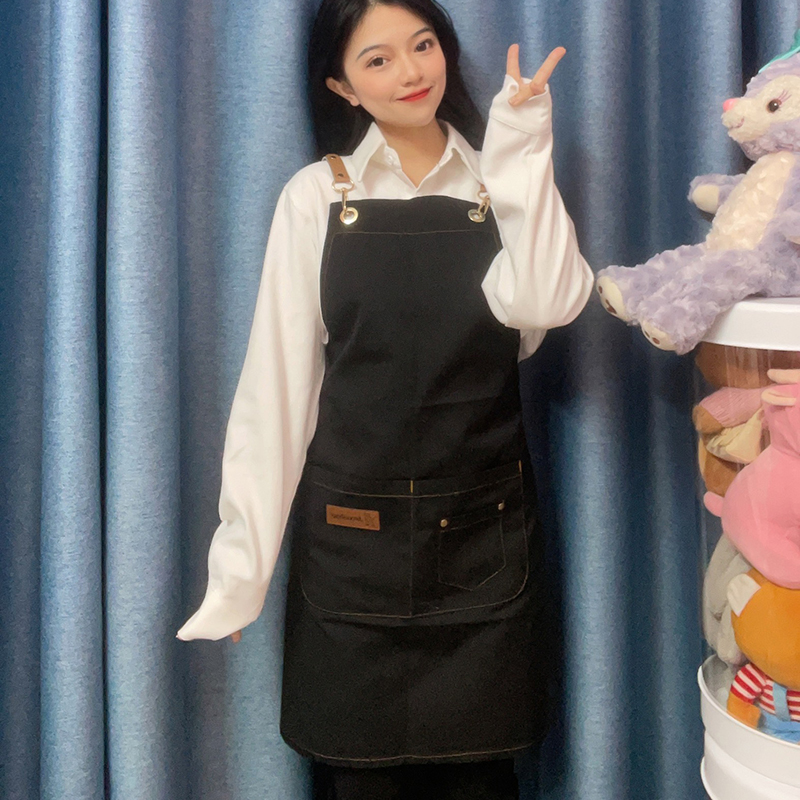 帆布防水围裙定制logo印字女画画餐饮奶茶N店咖啡美甲工作服商用