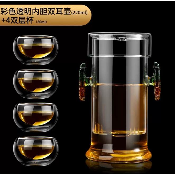 普洱红茶茶具套装家用功夫花茶茶水分离双耳杯全T玻璃冲茶器泡茶