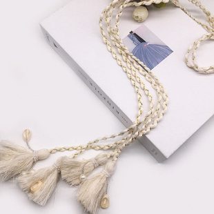 米色白色金丝缠绕细条坠珠绑绳窗帘装饰点缀百搭窗饰绑带流苏穗子