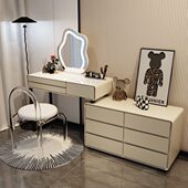 2023新款 实木岩板卧室梳妆台奶油风斗柜现代简约化妆台一体化妆桌