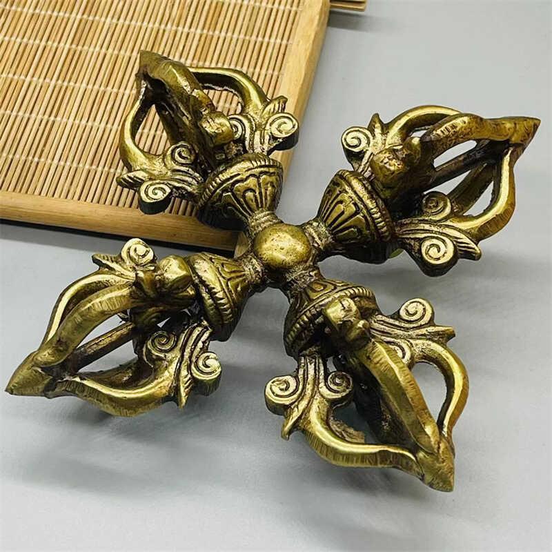 密宗法器尼泊尔手工黄铜五股十字金刚杵降魔杵金刚镢复古做旧摆件