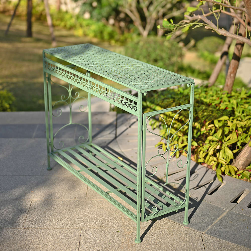 铁艺花架户外长台k花桌阳台露台双层收纳置物架庭院抬盆落地抬高