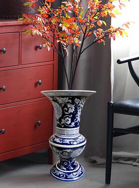 HKK落地大花瓶花瓷陶瓷器仿古插青花花瓶摆客厅家居装样板间饰茶