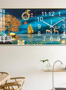 创意长方钟形XOF挂客厅晶瓷画挂墙英石钟音家用带日历静静音餐厅