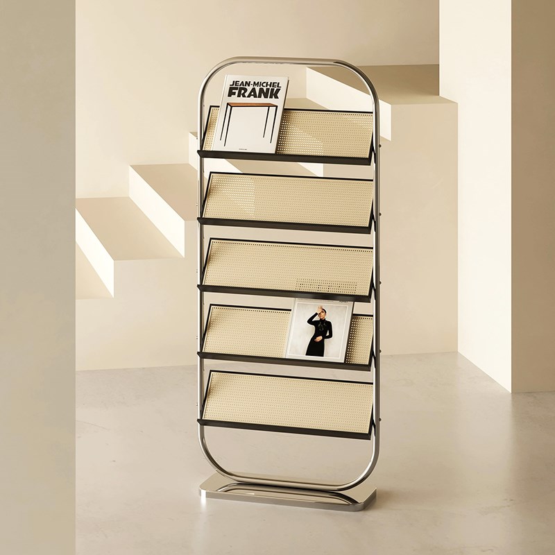 中古不锈钢书报架多层收纳杂志架小户型落地阅读T报刊架展示架实