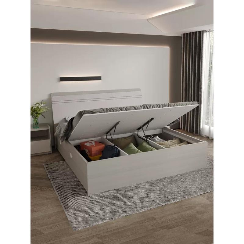 免双漆板床现代式简约1.51.8M人板高箱储物收BS317纳大米床YJ