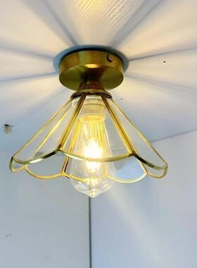 式黄铜玻璃吊灯北欧过道40624玄关吧台餐古厅阳台灯床头复民宿小