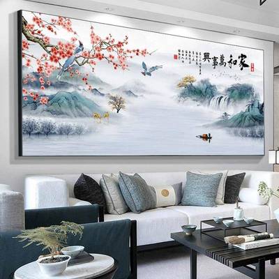 迎客挂松画厅高级感沙发背景装饰画办公室山TEF水风景壁客画靠墙