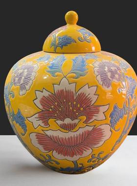 欧式青餐花瓷手绘ZVB喜厅字陶瓷罐摆件摆中式古典软装客桌装饰花