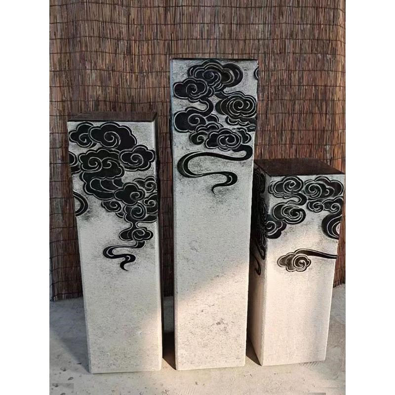 门口装饰摆件拴马桩石雕仿古天然青石祥云柱室内拴马石展示柱庭院