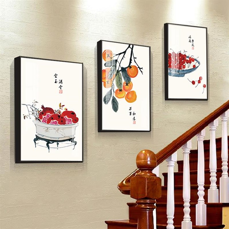 楼梯装饰画新中式走廊过道背景墙壁画中国风茶室暖居客厅墙面挂画