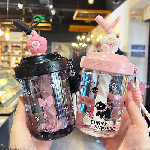 可爱搅拌水杯女h生新款2025高颜值夏天塑料吸管杯学生小巧便携杯