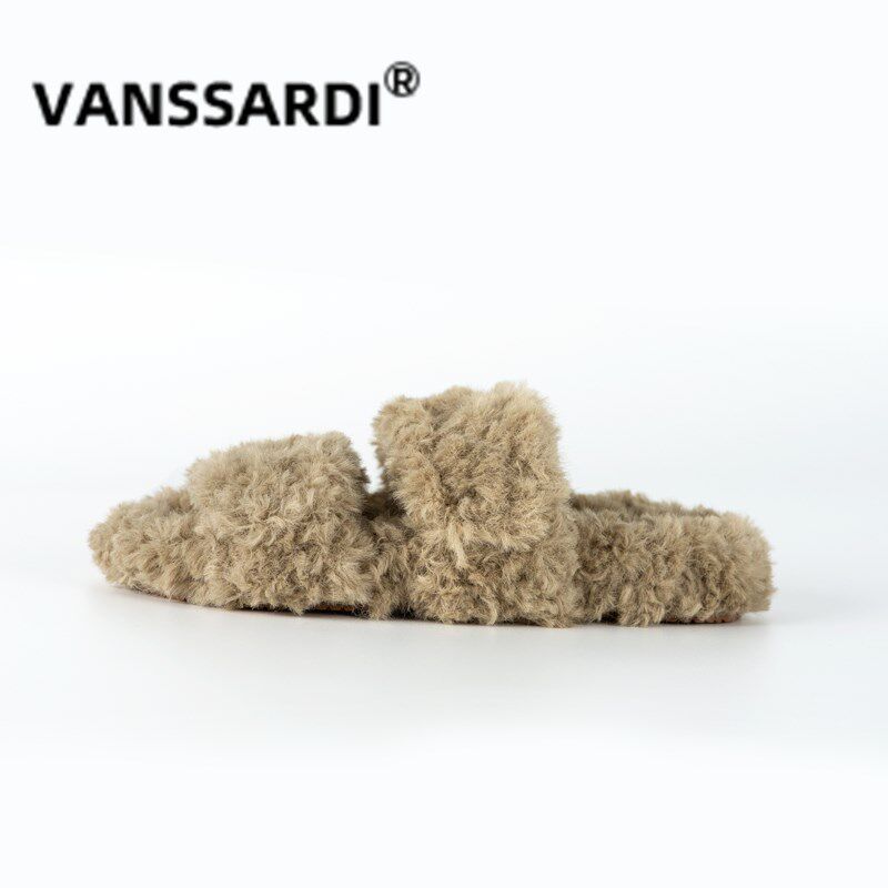 春秋新款毛绒家居拖鞋女时尚家用魔术贴可调节鞋面室内.外穿防滑