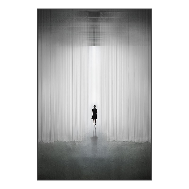 现代简约装饰画黑白人物摄影客厅墙壁画大气玄关入户过道灰色挂画图片