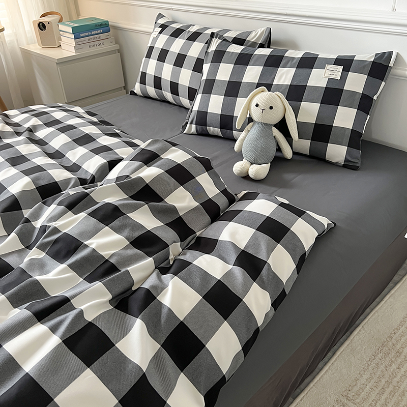 磨毛四件套简约被套被罩床单男单人学生宿舍三件套非全棉纯棉床品