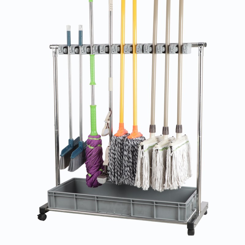 不锈钢可移动拖把架子落地式扫把拖布墩布架阳台置物清洁工具收纳