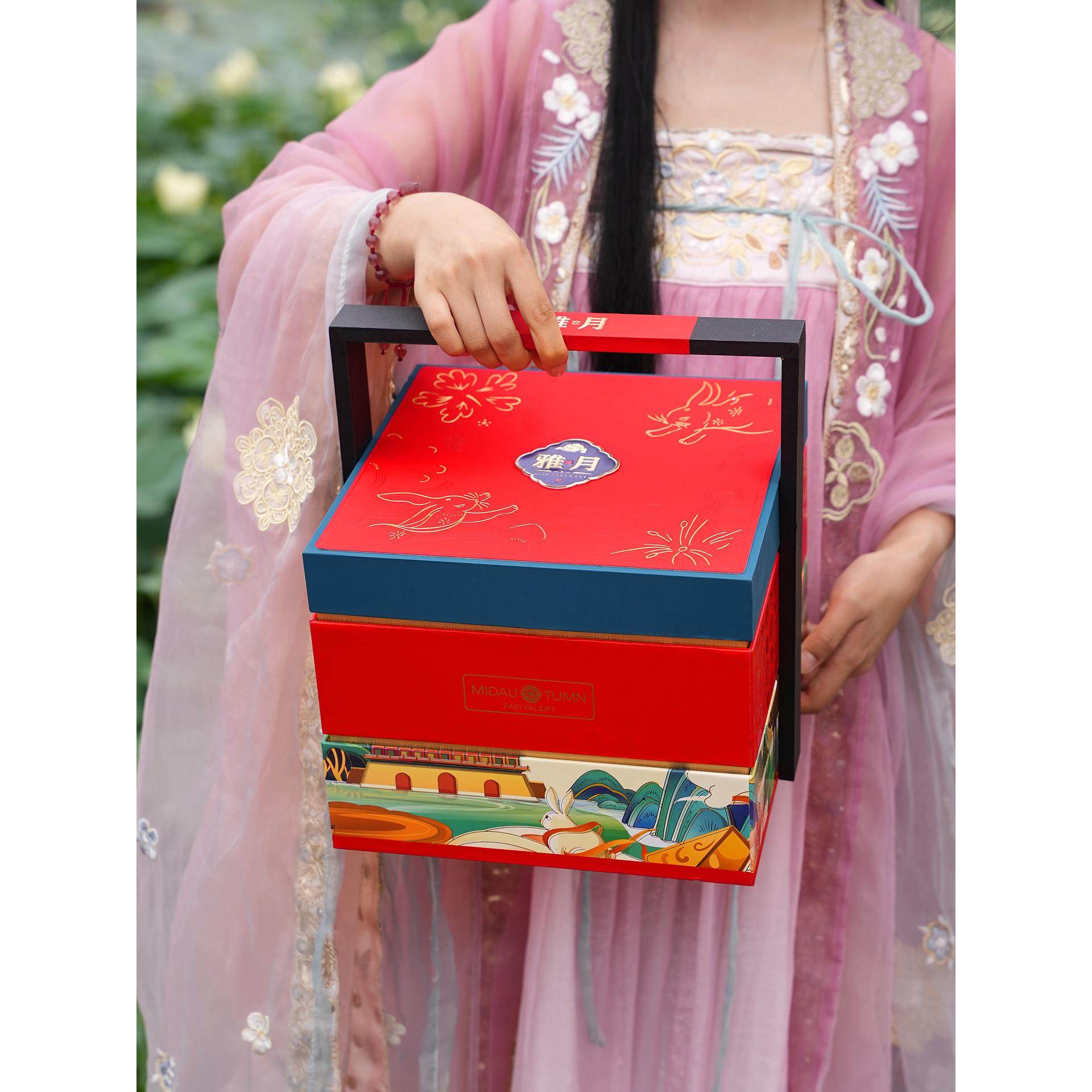 高档双层月饼礼盒包装盒空盒克粒通用中秋礼品盒酒店商务定制