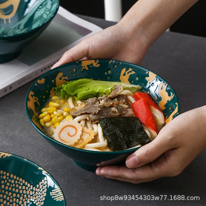 日式8英寸商用面馆陶瓷大号拉面碗家用泡面汤碗加V高斗笠饭碗餐具
