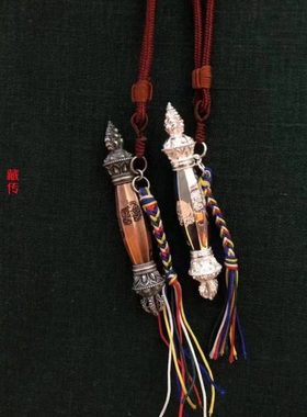 S925旧格萨尔王权杖心想事成如意马鞭吊坠藏式民族风镶嵌可打开款
