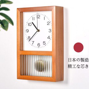 日式复古实木钟表家用客厅方形座钟静音挂钟北欧台式摆件摇摆时钟