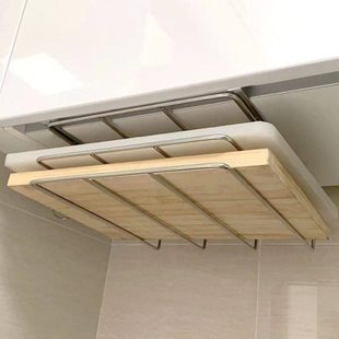 厨房橱柜吊柜下挂置物架多功能锅盖架悬挂下挂架挂钩砧板纸巾架