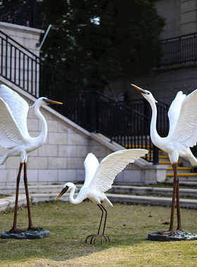 户外仿真白鹭摆件玻璃钢园林水y景雕塑玻璃钢庭院假山草地鸟类装