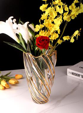 弗莱文茨欧式现代大55288口径璃螺旋玻花花瓶厅轻奢插家用客摆件