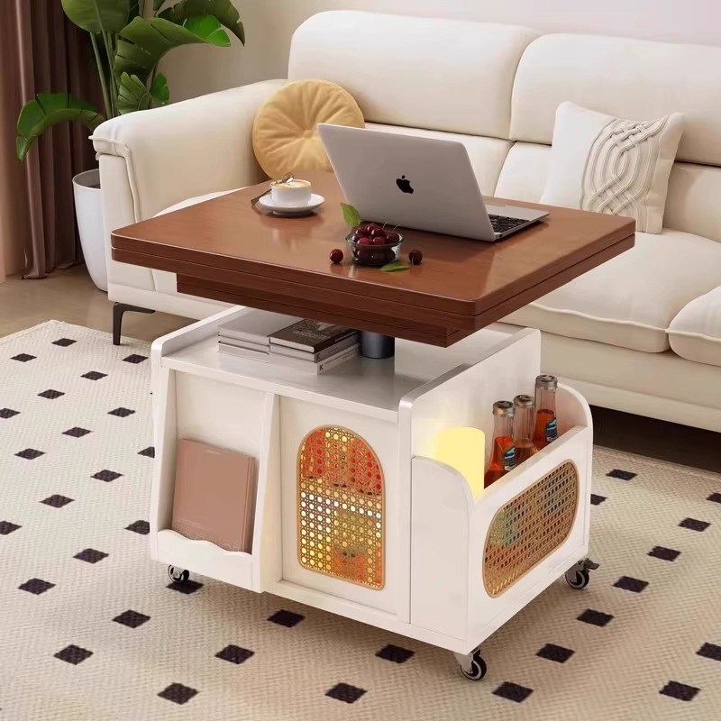 升降茶几折叠移动推车实r木茶台茶桌小户型客厅多功能沙发餐桌两