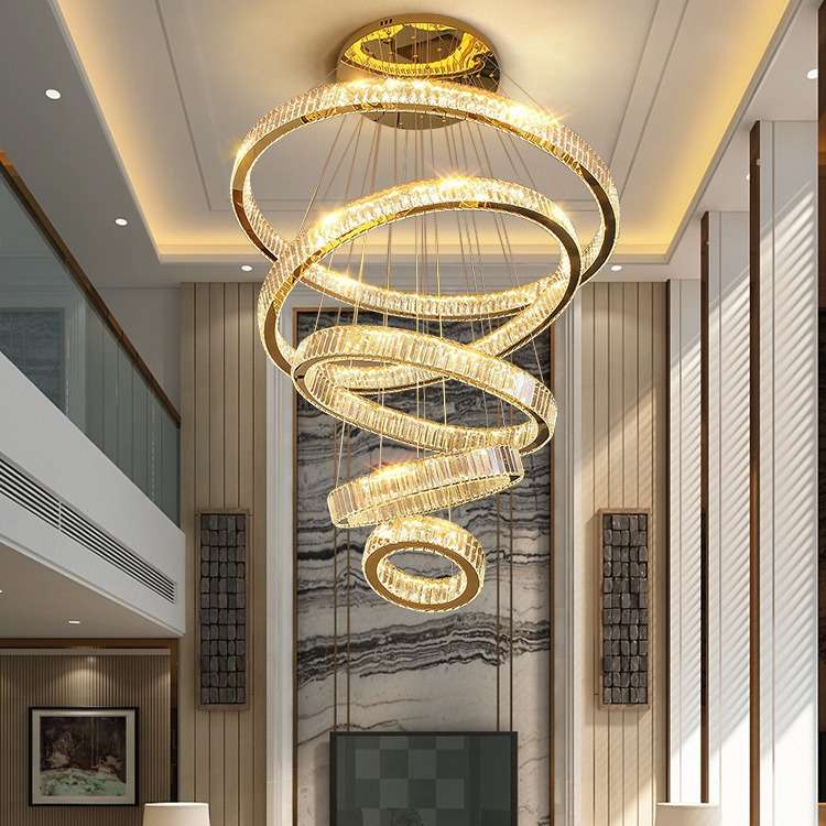 复式楼大吊灯客厅水晶灯轻奢大气别墅挑空大厅灯酒店大堂楼梯灯具