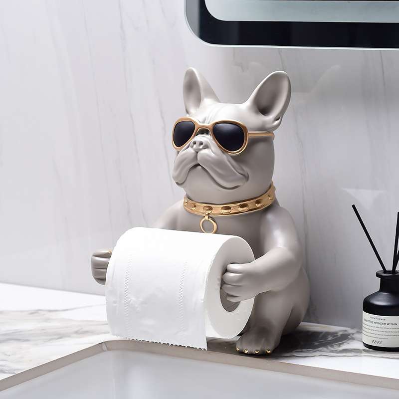 法斗犬洗手台桌面卷纸筒茶几餐巾纸收纳盒客厅狗摆件卫生间纸巾盒