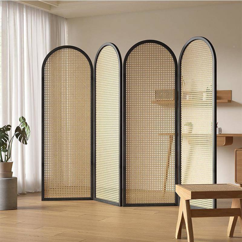 复古风实木编折屏遮隔挡断5497名酒店办公室宿可折叠简约藤隔断