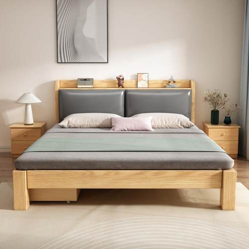 实木米床UVF家用北欧11.8米双人床1床.5单人储物出租房经济型.2m