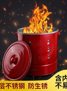 不锈钢烧金拜拜纸钱神桶纸钱家用室内纸筒焚烧化桶ZDW金炉财铁爷