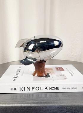 现代轻奢不钢镜锈面恐火箭龙蛋饰02145品办公室酒店桌面饰摆装件