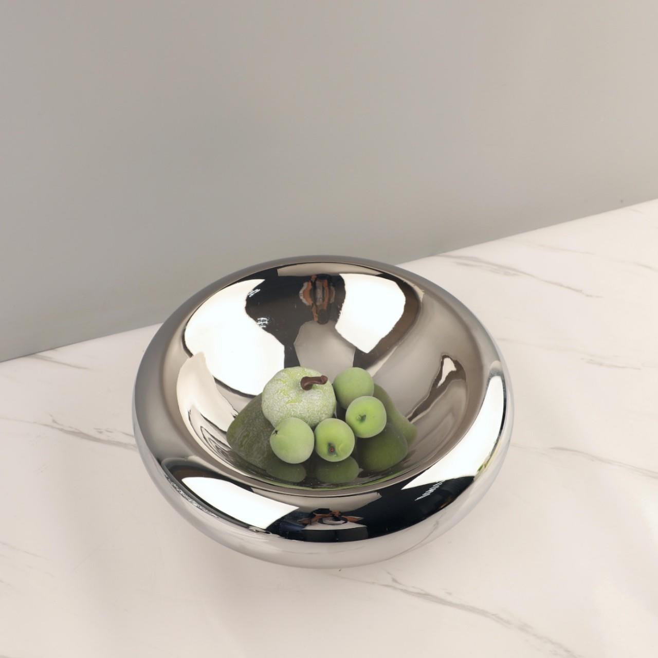 现处代电简约镀玻璃圆形果盘家艺术摆件客厅酒店茶几售RXO楼居装