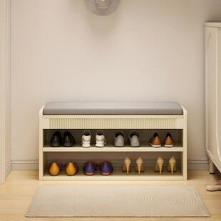 奶油风换用18282鞋凳家口进门鞋凳可坐式鞋柜一体软包坐穿垫入门